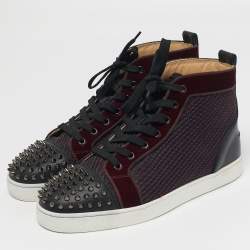 Pre Owned Christian Louboutin Lou Spike Orlato Size 43 Multicolor Leather and Velvet High Top Sneakers