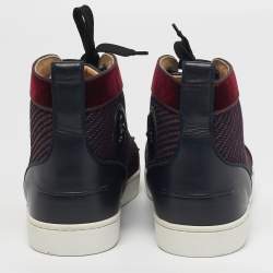 Pre Owned Christian Louboutin Lou Spike Orlato Size 43 Multicolor Leather and Velvet High Top Sneakers