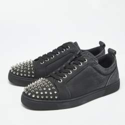 Pre Owned حذاء رياضي كريستيان لوبوتان لوي جونيور قماش جينز أسود مرصع مقاس 42