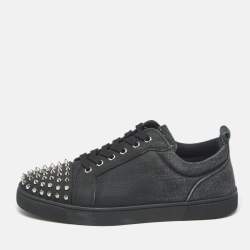 Pre Owned Christian Louboutin Louis Junior Size 42 Black Denim studded Lace Up Sneakers