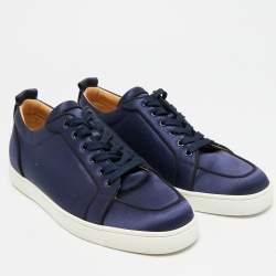 مملوكة مسبقًا حذاء رياضي كريستيان لوبوتان رانتالو قماش ساتان أزرق بحري رقبة منخفضة مقاس 42.5