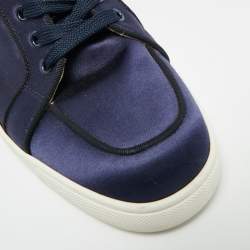 مملوكة مسبقًا حذاء رياضي كريستيان لوبوتان رانتالو قماش ساتان أزرق بحري رقبة منخفضة مقاس 42.5