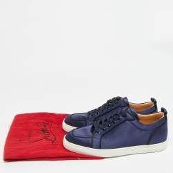 مملوكة مسبقًا حذاء رياضي كريستيان لوبوتان رانتالو قماش ساتان أزرق بحري رقبة منخفضة مقاس 42.5