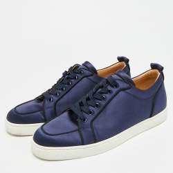 مملوكة مسبقًا حذاء رياضي كريستيان لوبوتان رانتالو قماش ساتان أزرق بحري رقبة منخفضة مقاس 42.5