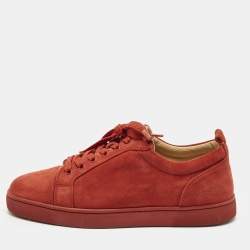Pre Owned Christian Louboutin Louis Junior Size 41.5 Red Suede Lace Up Sneakers