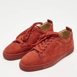 مملوكة مسبقًا Christian Louboutin Louis Junior Size 41.5 Red Suede Lace Up Sneakers