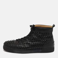 Pre Owned Christian Louboutin Louis Spikes Size 42.5 Black Leather High Top Sneakers