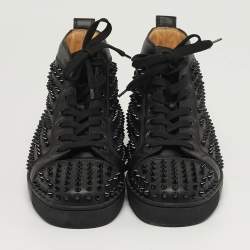 Pre Owned Christian Louboutin Louis Spikes Size 42.5 Black Leather High Top Sneakers