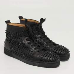 Pre Owned Christian Louboutin Louis Spikes Size 42.5 Black Leather High Top Sneakers