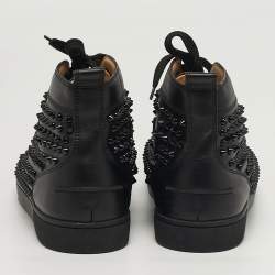 Pre Owned Christian Louboutin Louis Spikes Size 42.5 Black Leather High Top Sneakers