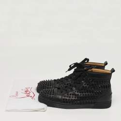 Pre Owned Christian Louboutin Louis Spikes Size 42.5 Black Leather High Top Sneakers