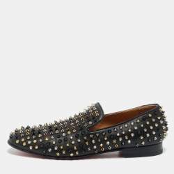 Pre Owned Christian Louboutin Dandelion Spikes Size 43 Black Leather Smoking Slippers