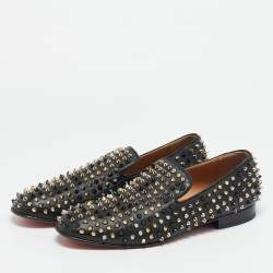 مملوكة مسبقًا حذاء سليبزرز سموكينغ كريستيان لوبوتان جلد أسود داندليون سبياكز مقاس 43