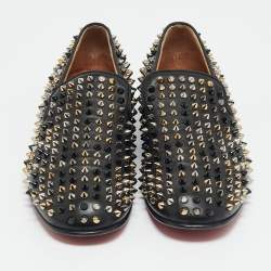 مملوكة مسبقًا حذاء سليبزرز سموكينغ كريستيان لوبوتان جلد أسود داندليون سبياكز مقاس 43