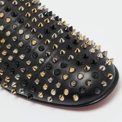 مملوكة مسبقًا حذاء سليبزرز سموكينغ كريستيان لوبوتان جلد أسود داندليون سبياكز مقاس 43