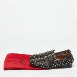 مملوكة مسبقًا حذاء سليبزرز سموكينغ كريستيان لوبوتان جلد أسود داندليون سبياكز مقاس 43