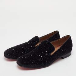 مملوكة مسبقًا حذاء لوفرز كريستيان لوبوتان دانديليون قطيفة جليتر أسود سهل الارتداء مقاس 42