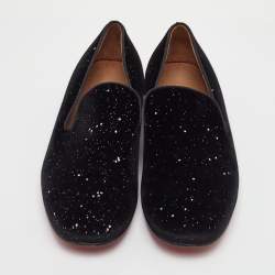 مملوكة مسبقًا حذاء لوفرز كريستيان لوبوتان دانديليون قطيفة جليتر أسود سهل الارتداء مقاس 42