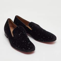 مملوكة مسبقًا حذاء لوفرز كريستيان لوبوتان دانديليون قطيفة جليتر أسود سهل الارتداء مقاس 42