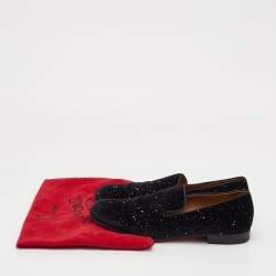 مملوكة مسبقًا حذاء لوفرز كريستيان لوبوتان دانديليون قطيفة جليتر أسود سهل الارتداء مقاس 42