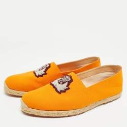 Pre Owned Christian Louboutin Nanou Crest Size 44 Orange Canvas Slip On Espadrille Flat