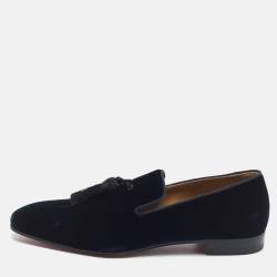 مملوكة مسبقًا Christian Louboutin Officialito Tassel Size 42 Navy Blue Velvet Smoking Slippers