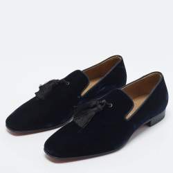 مملوكة مسبقًا Christian Louboutin Officialito Tassel Size 42 Navy Blue Velvet Smoking Slippers
