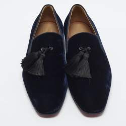 مملوكة مسبقًا Christian Louboutin Officialito Tassel Size 42 Navy Blue Velvet Smoking Slippers