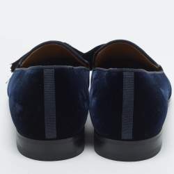 مملوكة مسبقًا Christian Louboutin Officialito Tassel Size 42 Navy Blue Velvet Smoking Slippers