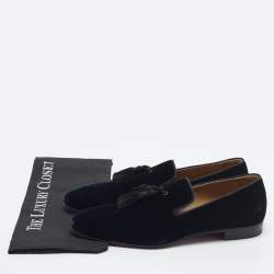 مملوكة مسبقًا Christian Louboutin Officialito Tassel Size 42 Navy Blue Velvet Smoking Slippers