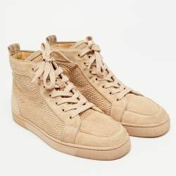 Pre Owned Christian Louboutin Rantus Orlato Size 41 Beige Suede High Top Sneakers