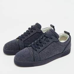 مملوكة مسبقًا Christian Louboutin Louis Junior Size 45 Navy Blue Glitter Suede Low Top Sneakers