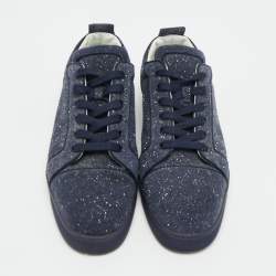 مملوكة مسبقًا Christian Louboutin Louis Junior Size 45 Navy Blue Glitter Suede Low Top Sneakers
