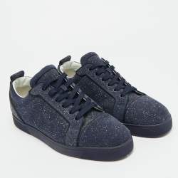 مملوكة مسبقًا Christian Louboutin Louis Junior Size 45 Navy Blue Glitter Suede Low Top Sneakers