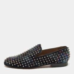 Pre Owned Christian Louboutin Dandelion Spikes Size 43.5 Black Velvet Smoking Slippers