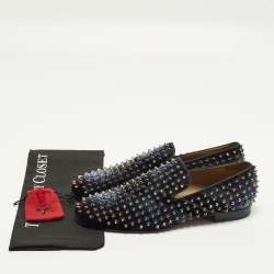 Pre Owned Christian Louboutin Dandelion Spikes Size 43.5 Black Velvet Smoking Slippers