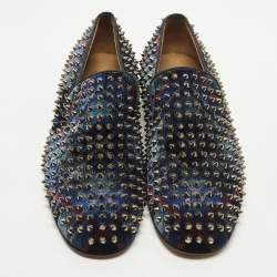 Pre Owned Christian Louboutin Dandelion Spikes Size 43.5 Black Velvet Smoking Slippers