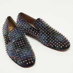 Pre Owned Christian Louboutin Dandelion Spikes Size 43.5 Black Velvet Smoking Slippers