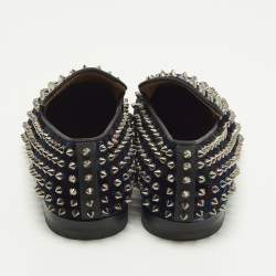 Pre Owned Christian Louboutin Dandelion Spikes Size 43.5 Black Velvet Smoking Slippers