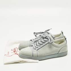 Pre Owned Christian Louboutin Louis Junior Size 45 Sky Blue Suede Low Top Sneakers