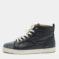 مملوكة مسبقًا Christian Louboutin Louis Size 45 Navy Blue Crystals and Python Leather High Top Sneakers