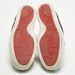 مملوكة مسبقًا حذاء رياضي كريستيان لوبوتان لويز جلد ثعبان كريستالات أزرق بحري رقبة مرتفعة مقاس 45