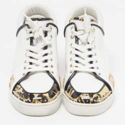 Pre Owned Christian Louboutin Spike Size 43.5 Tricolor Leather and Patent Stone Print High Top Sneakers