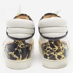 Pre Owned Christian Louboutin Spike Size 43.5 Tricolor Leather and Patent Stone Print High Top Sneakers