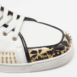 Pre Owned Christian Louboutin Spike Size 43.5 Tricolor Leather and Patent Stone Print High Top Sneakers