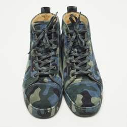 Pre Owned Christian Louboutin Size 44 Multicolor Camouflage Print Suede High Top Sneakers