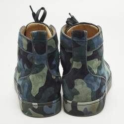 Pre Owned Christian Louboutin Size 44 Multicolor Camouflage Print Suede High Top Sneakers