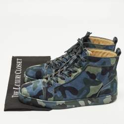 Pre Owned Christian Louboutin Size 44 Multicolor Camouflage Print Suede High Top Sneakers