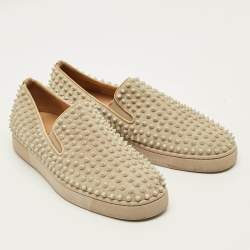 مملوكة مسبقًا حذاء رياضي سبايك كريستيان لوبوتان قماش أزرق مربعات دانديليون سهل الارتداء مقاس 41