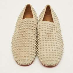 Pre Owned Christian Louboutin Dandelion Spikes Size 44 Black Suede Smoking Slippers